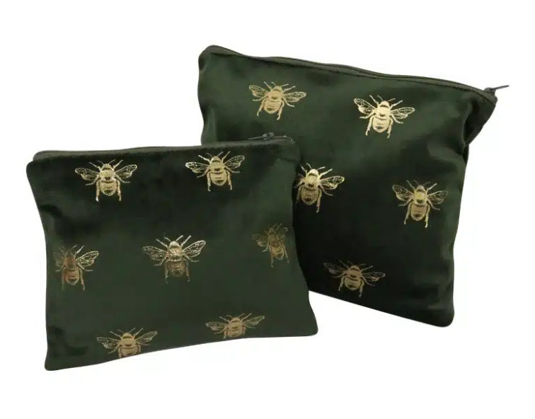 Velvet Bee Toilet Bag - Green