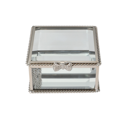 Glass Jewellery Box Silver Sml Square