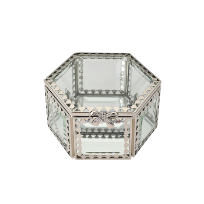 Glass Jewellery Box Silver Hexagon