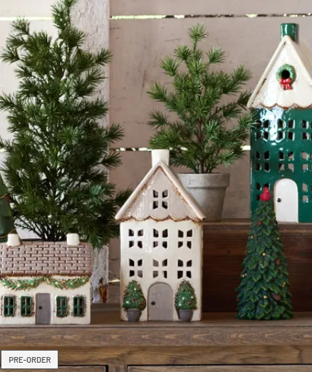 Christmas Tea Light House Stone with Pots Medium