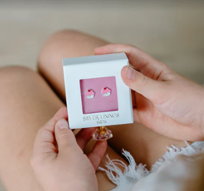 Silver Linings Enamel Studs - CUPCAKE