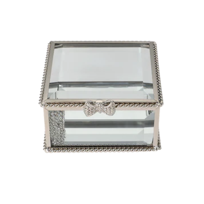 Glass Jewellery Box Silver with Bow