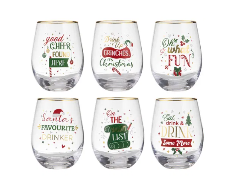 Festive Fun Stemless Wine Glass