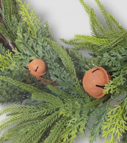 Mixed Pine Garland with Bows & Bells