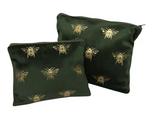 Velvet Bee Toilet Bag - Green