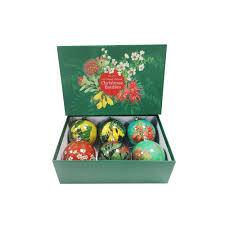 Box of Six Flora Christmas Baubles