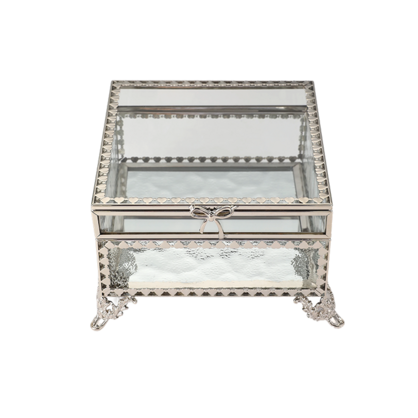 Glass Jewellery Box Silver Square