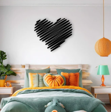 Squiggle Wooden Heart - Black