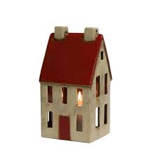 Alsace Tea Light Tall Chalet Red White