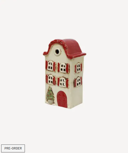 Alsace Tea Light Villa Christmas Stone with Red Shutters