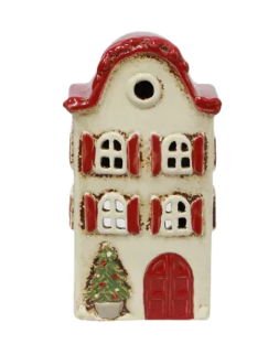 Alsace Tea Light Villa Christmas Stone with Red Shutters