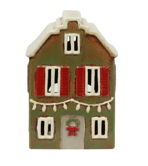 Alsace Tea Light House Christmas Green with Shutters