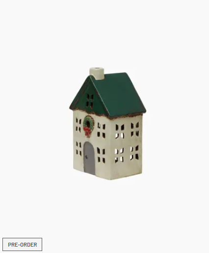 Christmas Tea Light House Green with Wreath Small