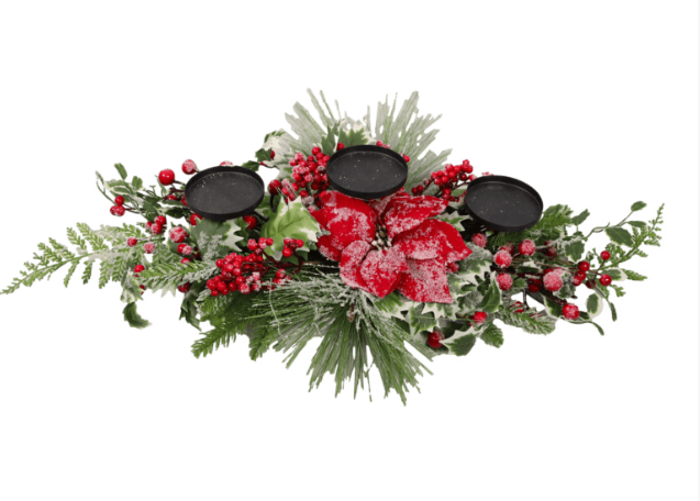 Candle Holder - Poinsettia & Berries