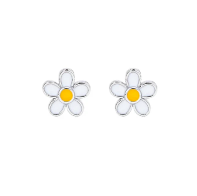 Silver Linings Enamel Studs - WHITE DAISY