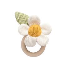 Knitted Daisy & Leaf Rattle