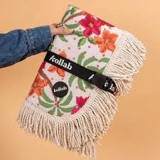 KOLLAB Fringed Medium Picnic Mat - Hibiscus Retreat