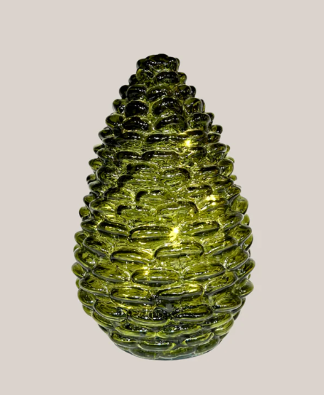 Glass Pinecone with Lights - Green