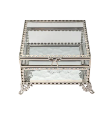 Glass Jewellery Box Silver with Clear Glass