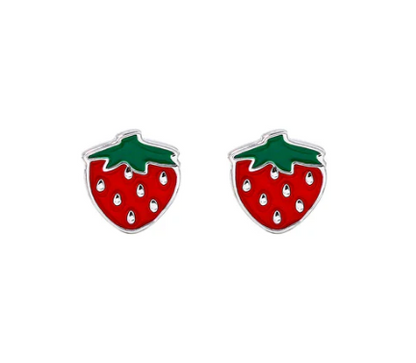 Silver Linings Enamel Studs - STRAWBERRY