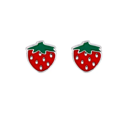 Silver Linings Enamel Studs - STRAWBERRY