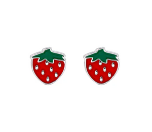 Silver Linings Enamel Studs - STRAWBERRY