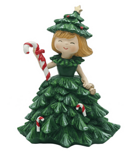 Christmas Tree Girl with Candy Cane