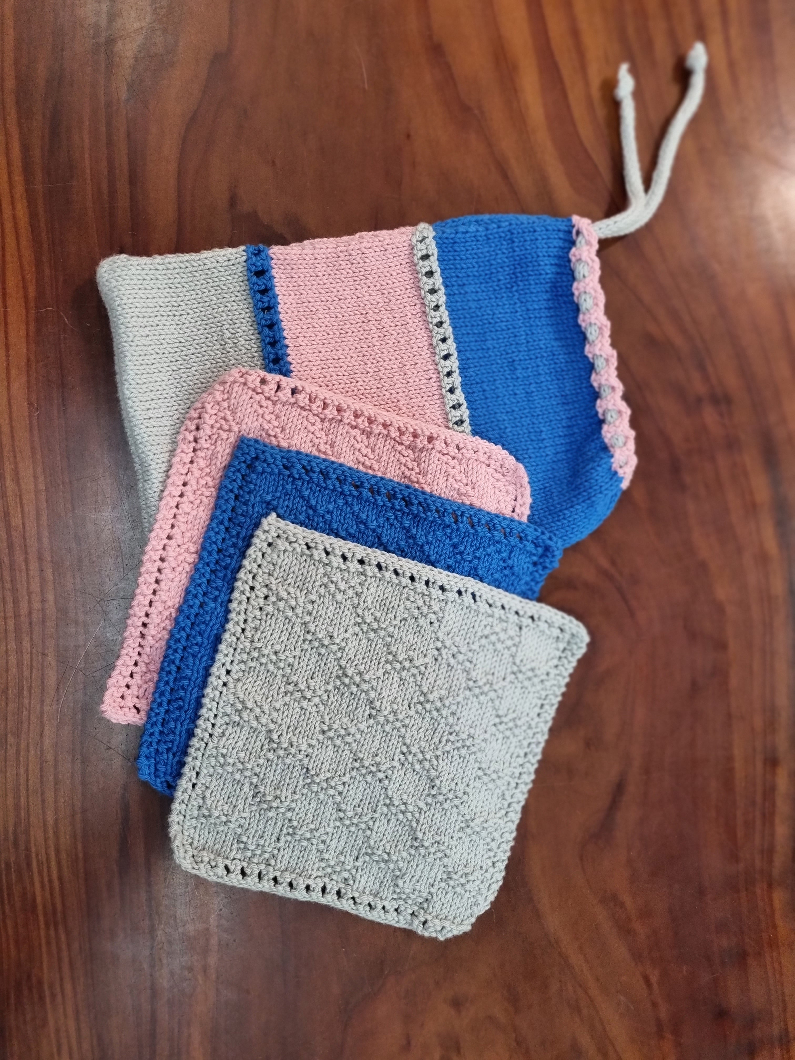 Hand Knitted Cotton Wash Cloth Set