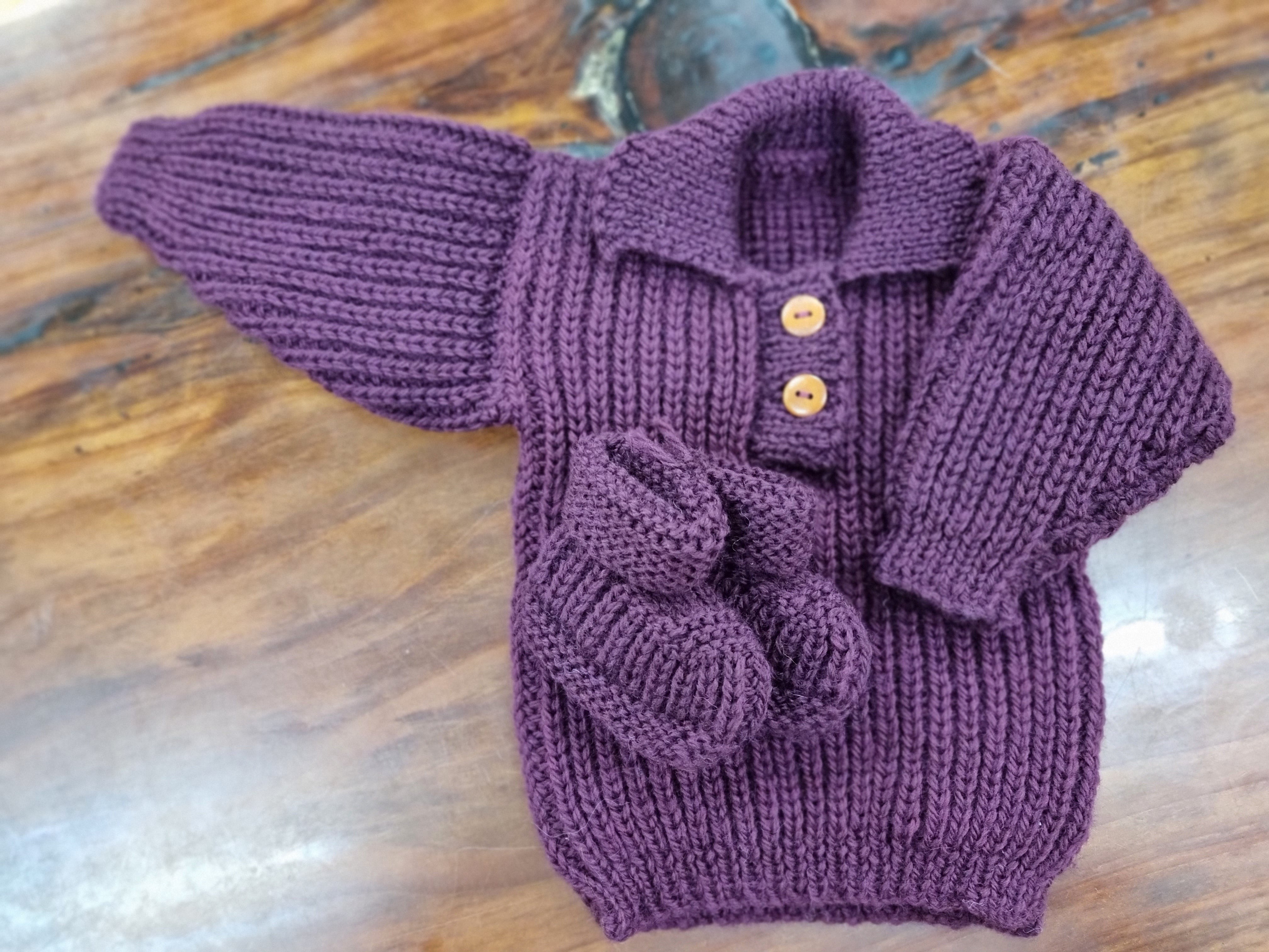 100% Pure Wool Jumper & Bootie Set-Purple