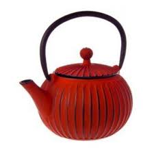 CAST IRON TEA POT - RIBBED RED